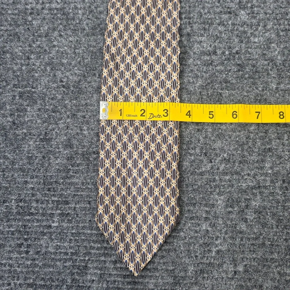Stafford Executive Silk Tie Men's Tan Navy Blue Geometric Oval Made in Italy